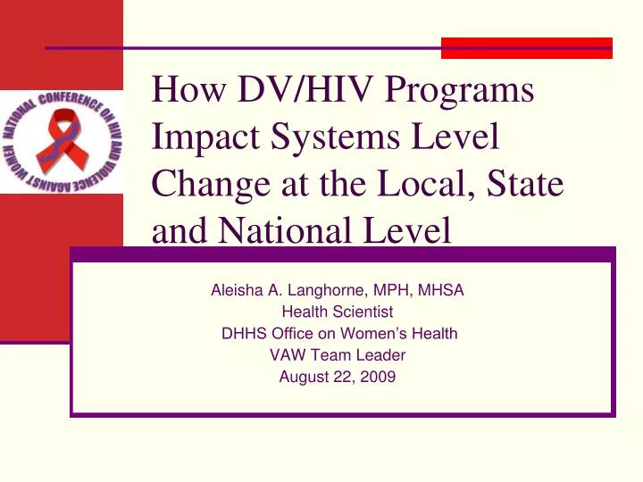 how dv hiv programs impact systems level change at the local state and national level