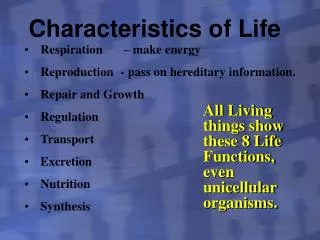 Characteristics of Life