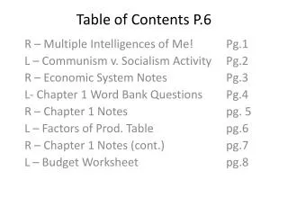 Table of Contents P.6