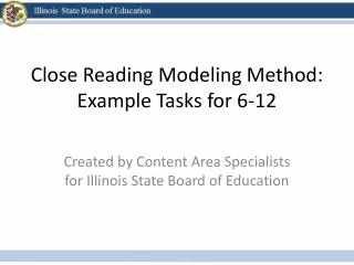 Close Reading Modeling Method: Example Tasks for 6-12