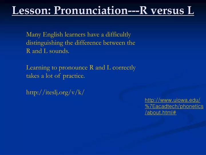 lesson pronunciation r versus l