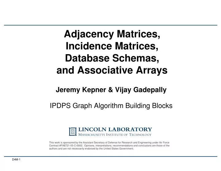 adjacency matrices incidence matrices database schemas and associative arrays