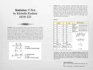 Statistics: T-Test by Michelle Kushnir HON 223