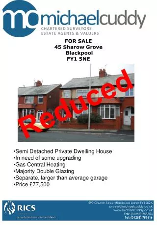 FOR SALE 45 Sharow Grove Blackpool FY1 5NE