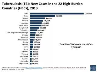 Tuberculosis (TB): New Cases in the 22 High-Burden Countries (HBCs), 2013