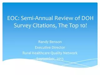 EOC: Semi-Annual Review of DOH Survey Citations, The Top 10!