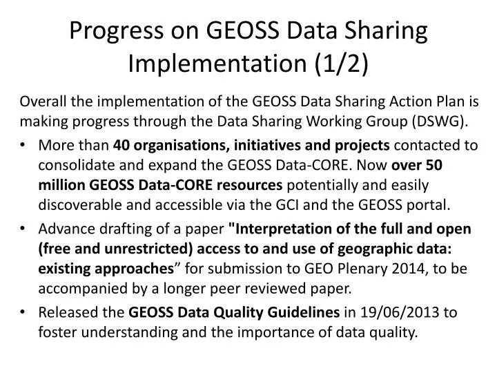 progress on geoss data sharing implementation 1 2