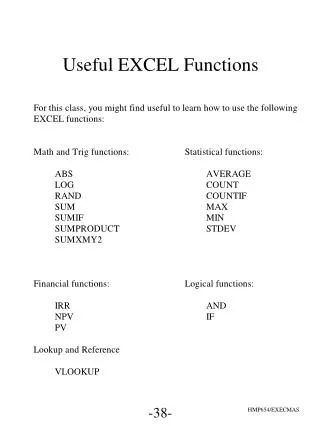 Useful EXCEL Functions