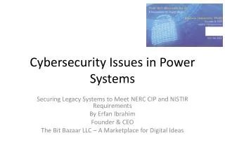 Cybersecurity Issues in Power Systems
