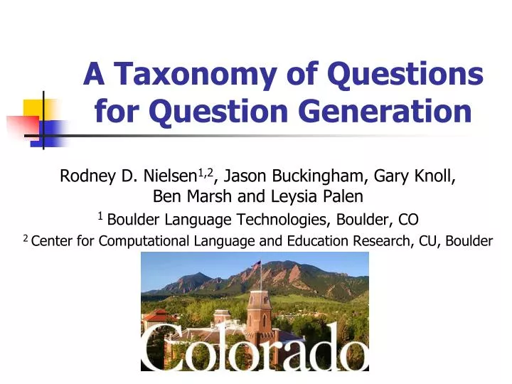 a taxonomy of questions for question generation
