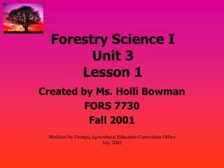 Forestry Science I Unit 3 Lesson 1