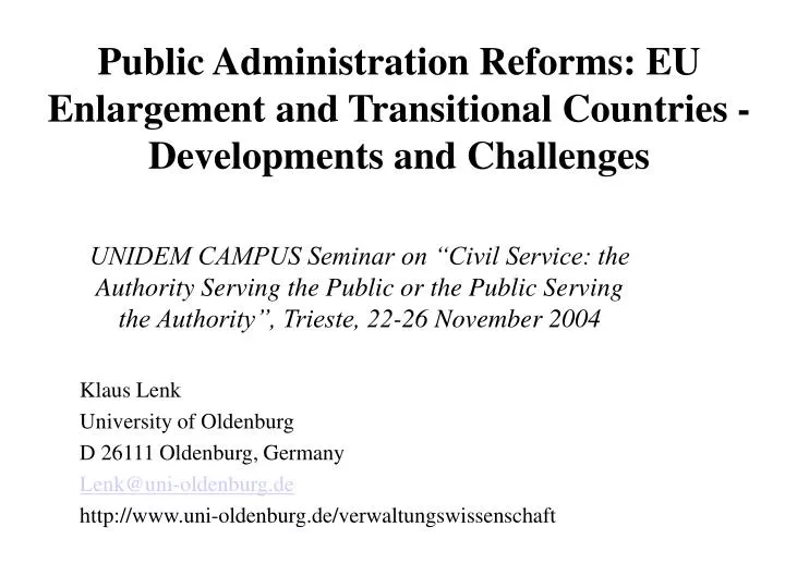 public administration reforms eu enlargement and transitional countries developments and challenges