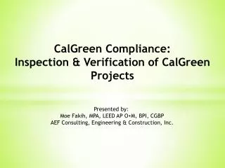 CalGreen Compliance: Inspection &amp; Verification of CalGreen Projects