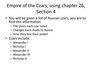 Empire of the Czars; using chapter 26, Section 4
