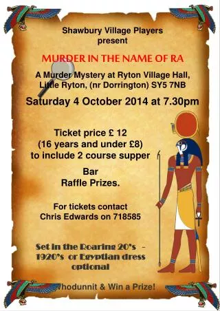 Shawbury Village Players present MURDER IN THE NAME OF RA