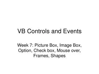 VB Controls and Events