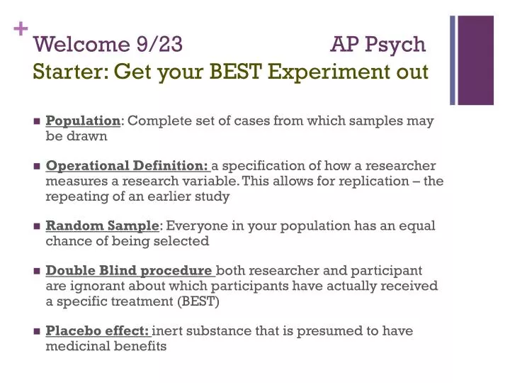 welcome 9 23 ap psych starter get your best experiment out