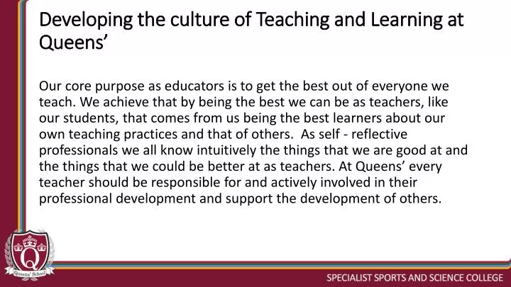 developing the culture of teaching and learning at queens