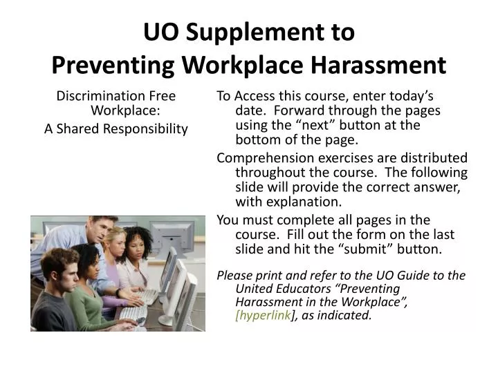 uo supplement to preventing workplace harassment