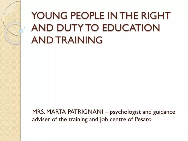 young people in the right and duty to education and training