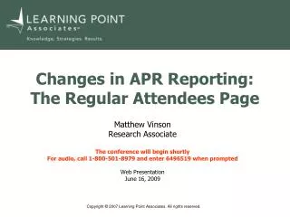 Changes in APR Reporting: The Regular Attendees Page