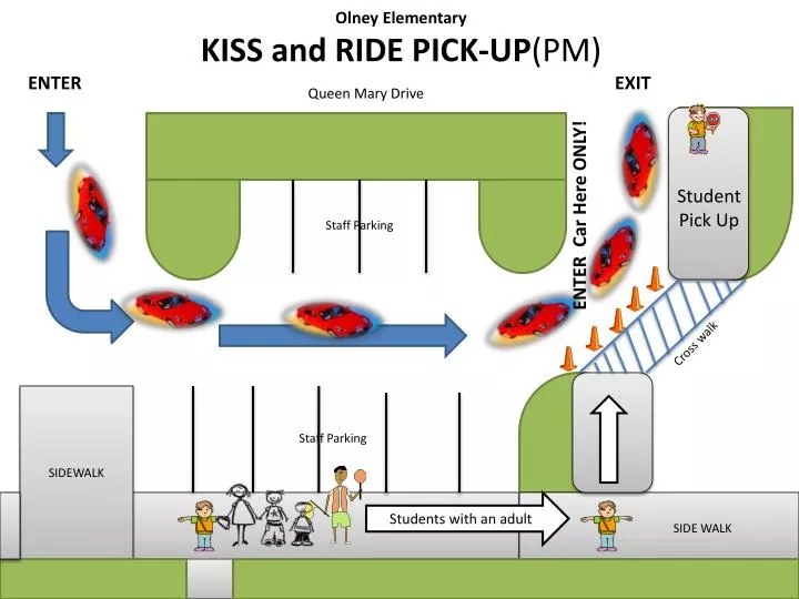 olney elementary kiss and ride pick up pm