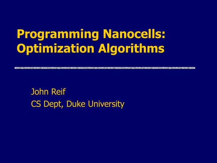 programming nanocells optimization algorithms