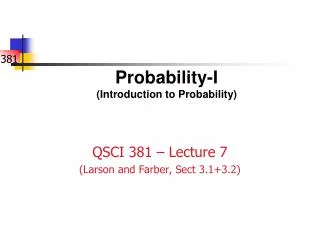 Probability-I (Introduction to Probability)