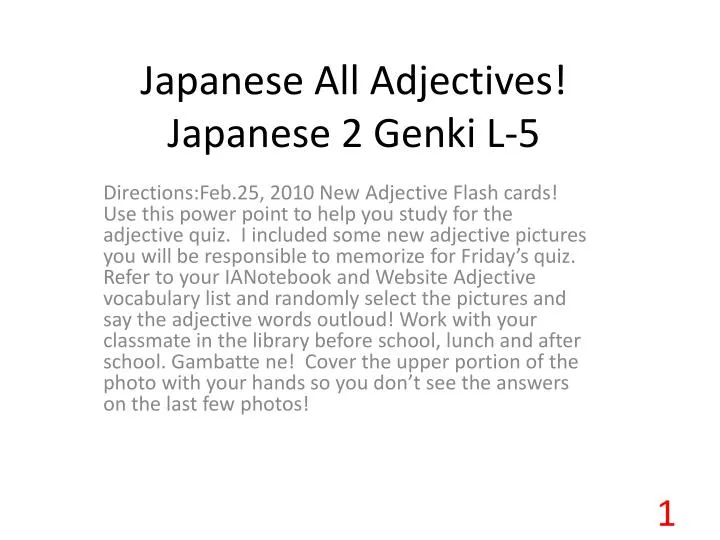 japanese all adjectives japanese 2 genki l 5
