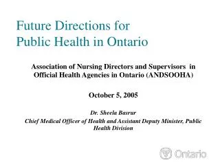 Future Directions for Public Health in Ontario