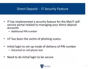 Direct Deposit - IT Security Feature