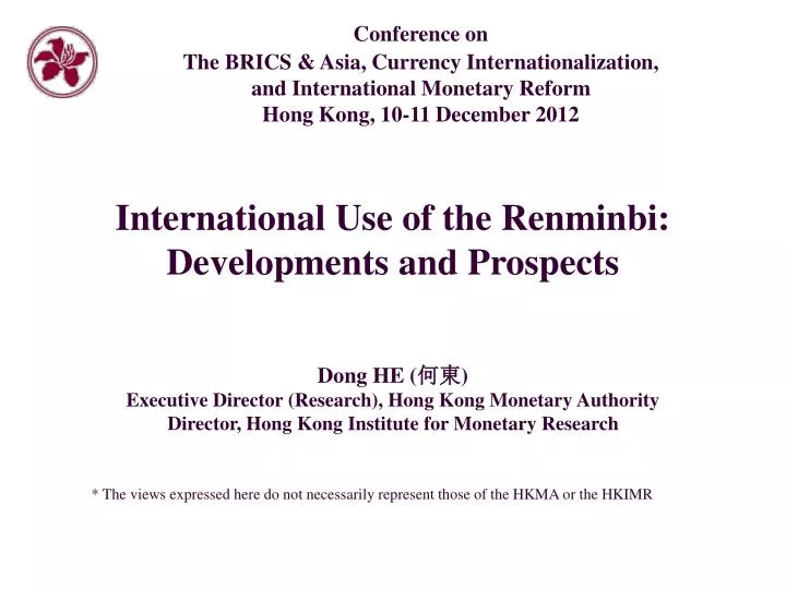 international use of the renminbi developments and prospects