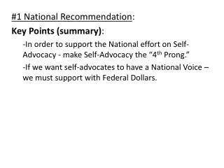 #1 National Recommendation : Key Points (summary) :