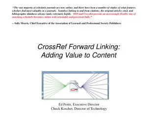 CrossRef Forward Linking: Adding Value to Content