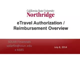 eTravel Authorization / Reimbursement Overview