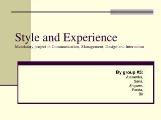 Style and Experience Mandatory project in Communication, Management, Design and Interaction