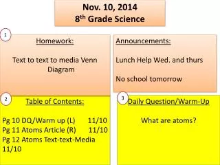 Nov. 10 , 2014 8 th Grade Science