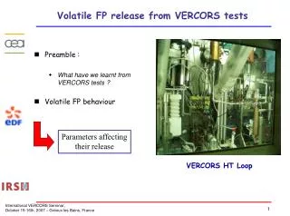 Volatile FP release from VERCORS tests