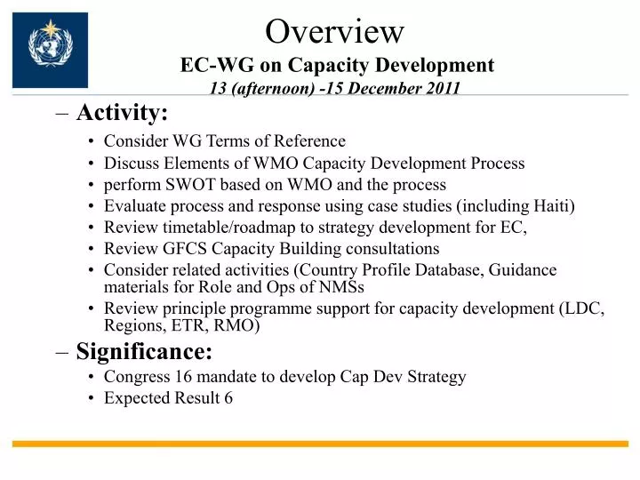 overview ec wg on capacity development 13 afternoon 15 december 2011