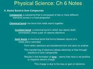 Physical Science: Ch 6 Notes