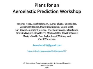 Plans for an Aeroelastic Prediction Workshop