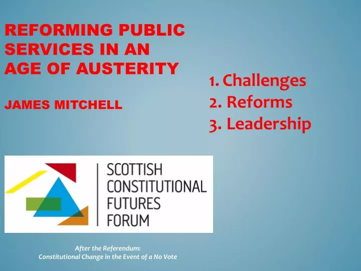 reforming public services in an age of austerity james mitchell