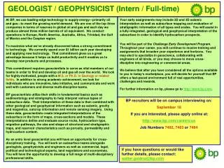 GEOLOGIST / GEOPHYSICIST (Intern / Full-time)