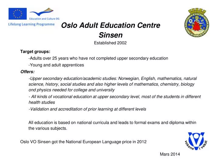 oslo adult education centre sinsen established 2002