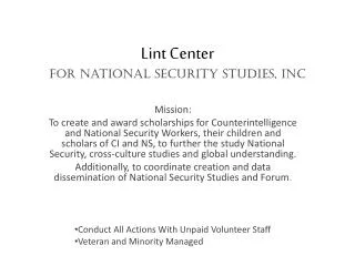 Lint Center for National Security Studies, Inc