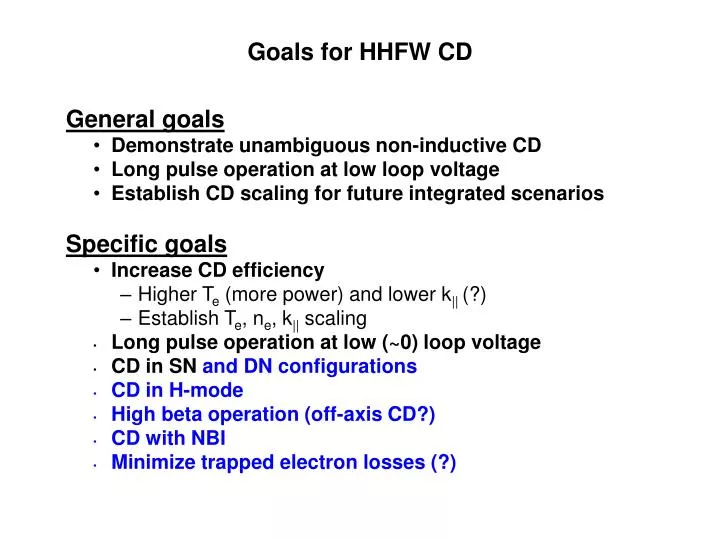 goals for hhfw cd
