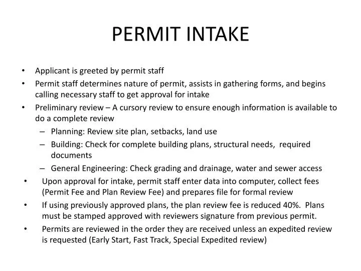 permit intake