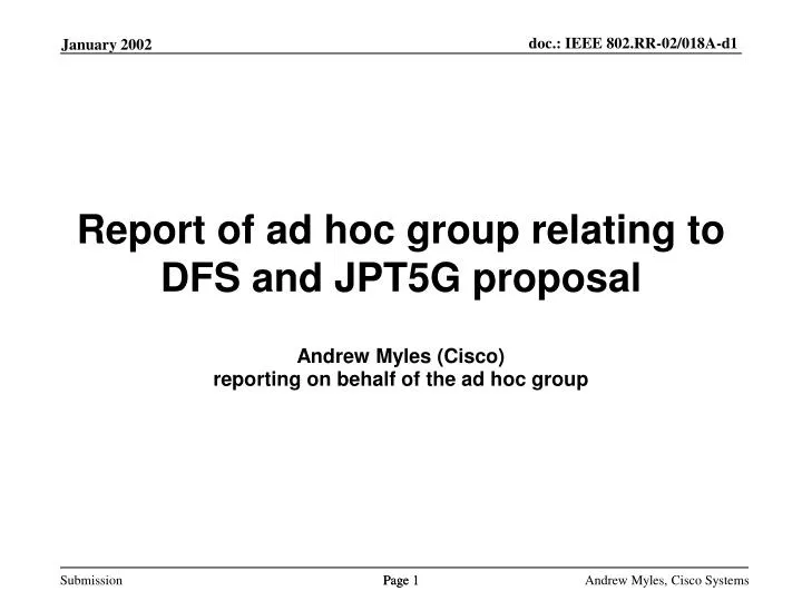 report of ad hoc group relating to dfs and jpt5g proposal