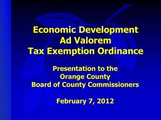 Economic Development Ad Valorem Tax Exemption Ordinance