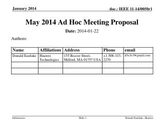 May 2014 Ad Hoc Meeting Proposal
